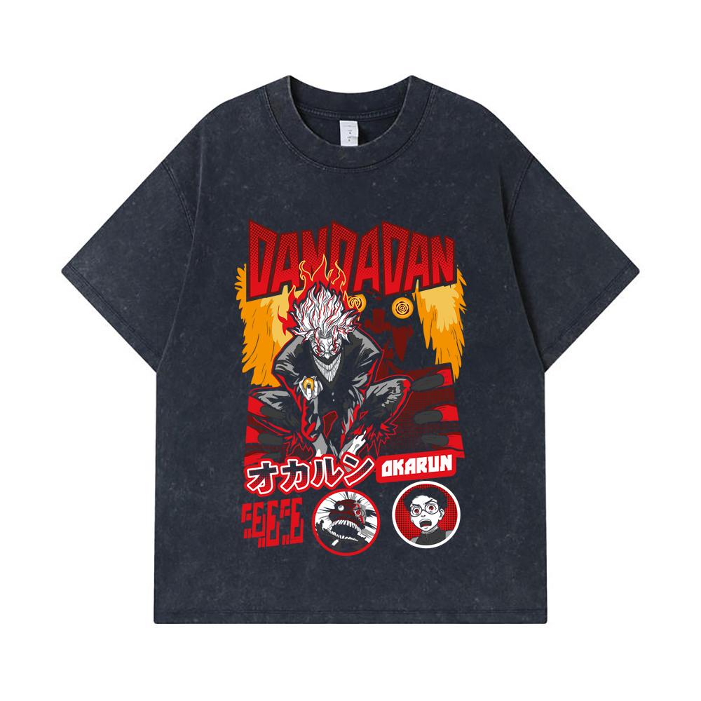 275 GSM Washed T-shirts 100% Cotton Dandadan V26 Okarun Turbo Print Unisex Heavy Cotton T Shirt