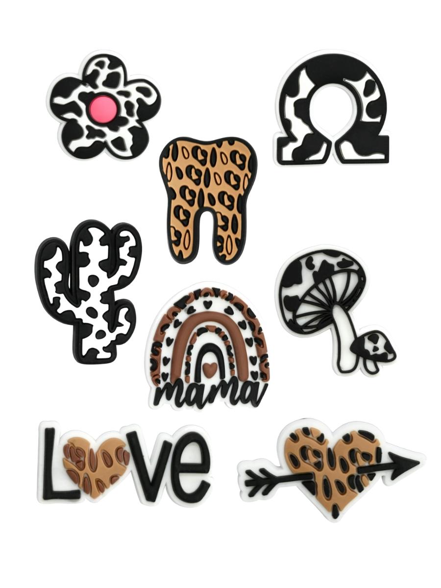 

Джибитсы леопардовый принт leopard print Jibbitz 8 шт аксессуары крокс украшение різнокольоровий