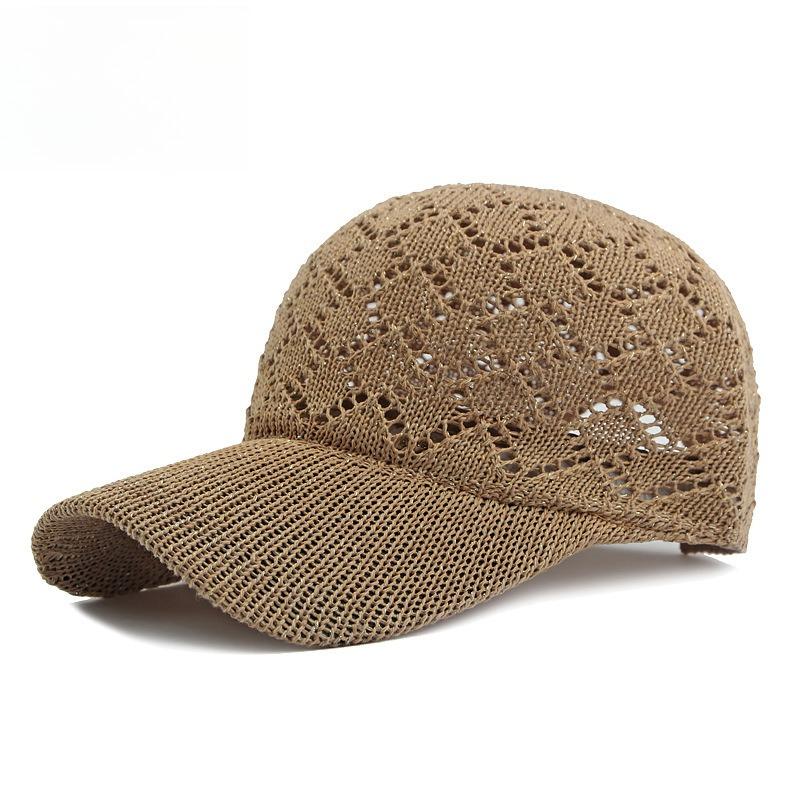 Women's Hollow Out Crochet Knit Baseball Cap Breathable Straw Woven Sun Protection Summer Beach Hat Casual Adjustable Duckbill Cap