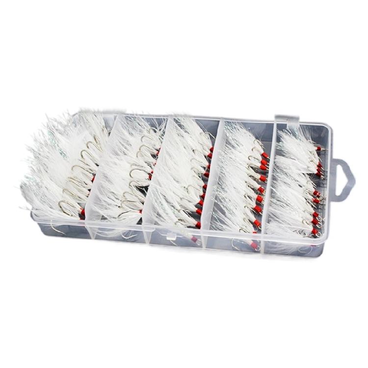 50pcs Strong Pull Lure Baits Fishing Hook with Feather Size 10 8 6 4 2 Feathered Treble Hook Barbed Hook for Crankbait