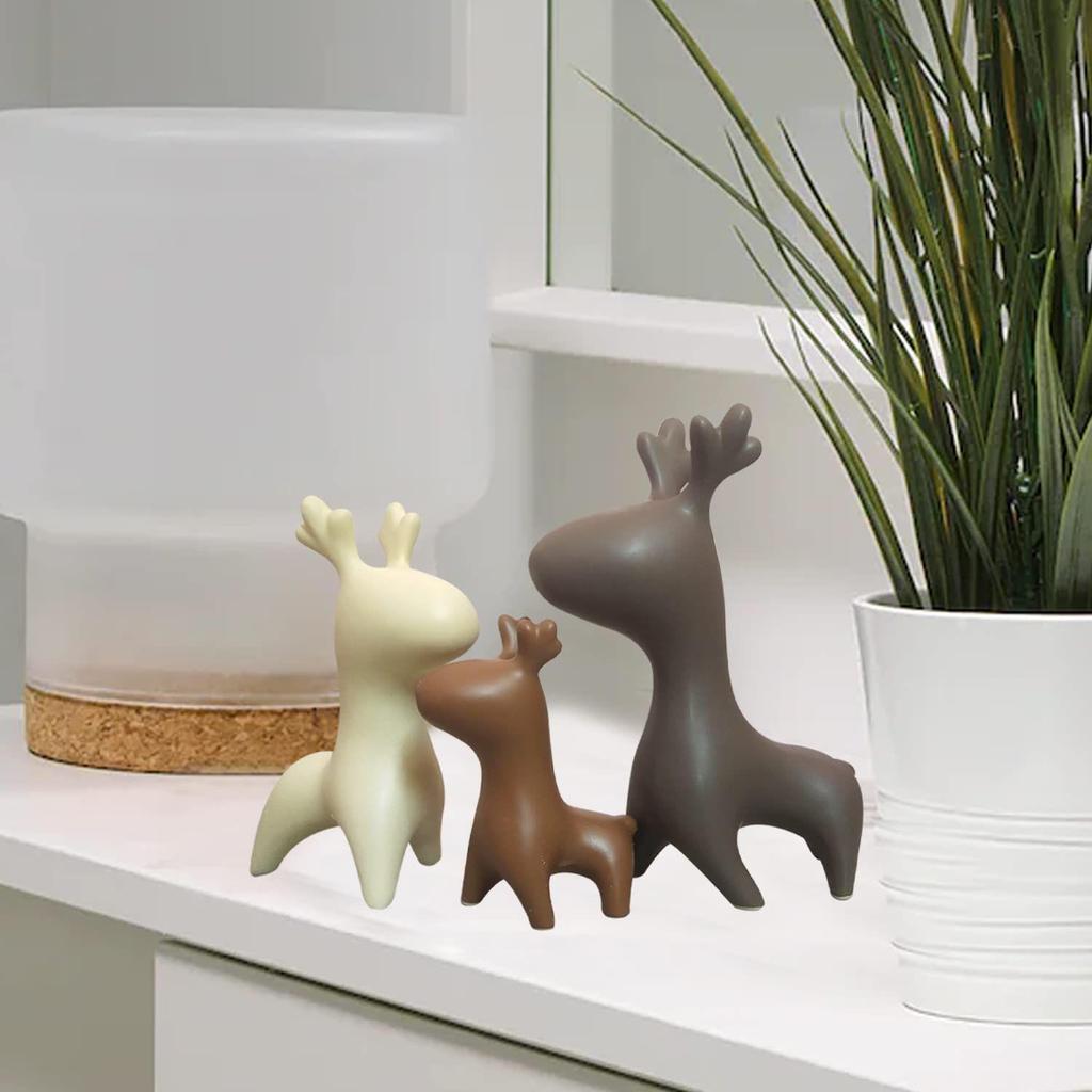 Home Décor Elk Family Matte Finish Ceramic Figurines - (Set of 3, Matte Brown)