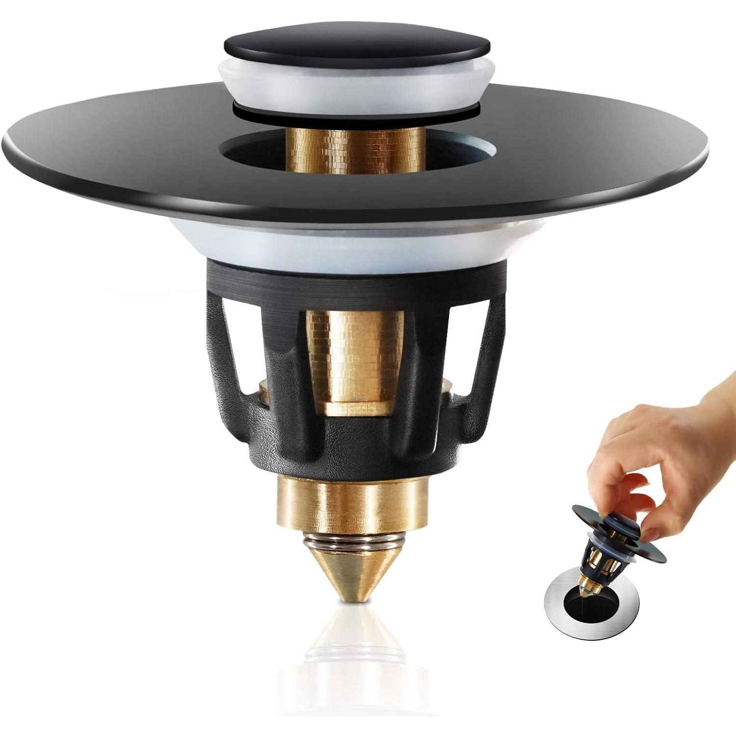 

Пробка для раковины в ванной комнате, универсальная пробка для слива раковины в ванной, для стандартных сливных отверстий 1,1~1,5 дюйма, с улавливателем волос, предотвращающим засорение ванны чёрный