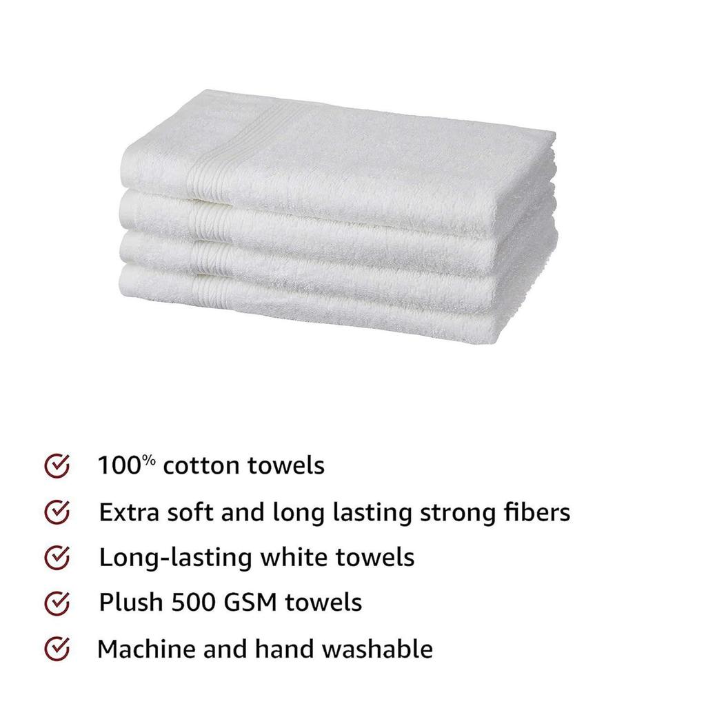 100% Cotton 4 Piece Hand Towel Set, 500 GSM (White)