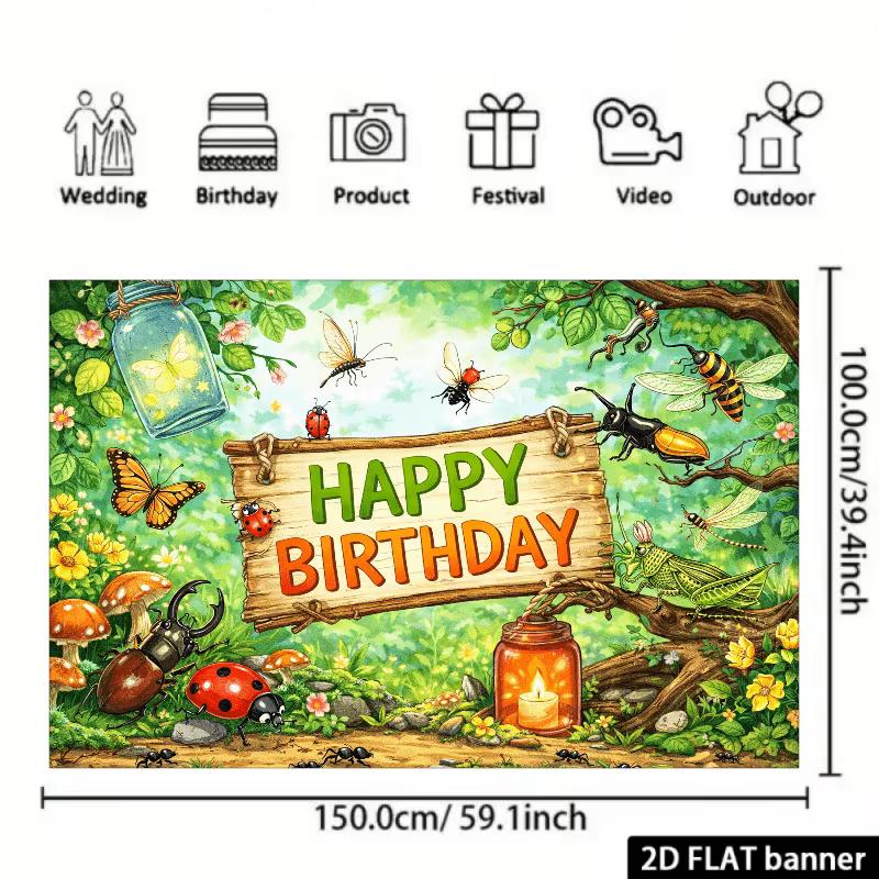 2D Bug Insect Happy Birthday Backdrop for Kids Party Photoshoot