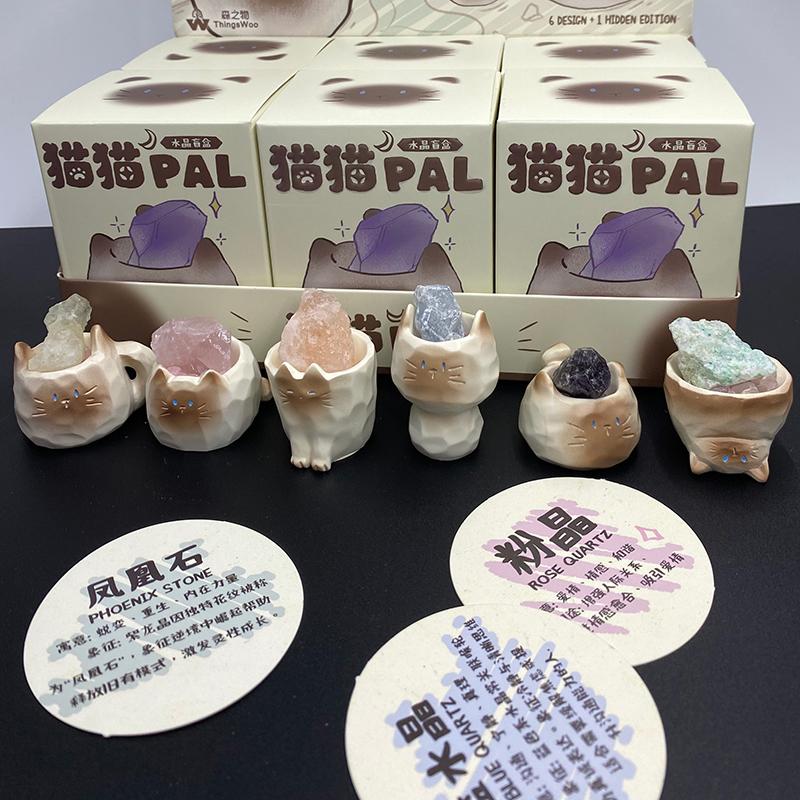 Non-Toxic 1/6Pcs Pal Cat Crystal Stone Blind Box Toys Lucky Stone Natural Crystal Stone Cute Animal Crystal Stone
