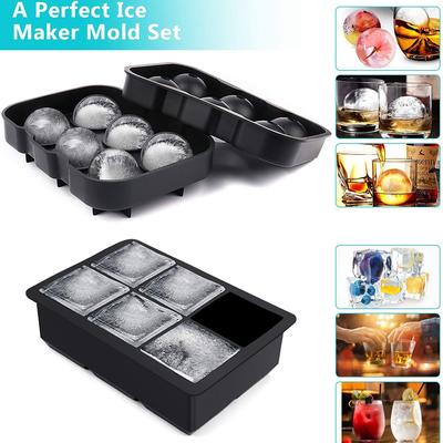 Pudding Mold Cube Ice Maker Large Cube 6 Square Tray Molds Whiskey Cocktails Silicone