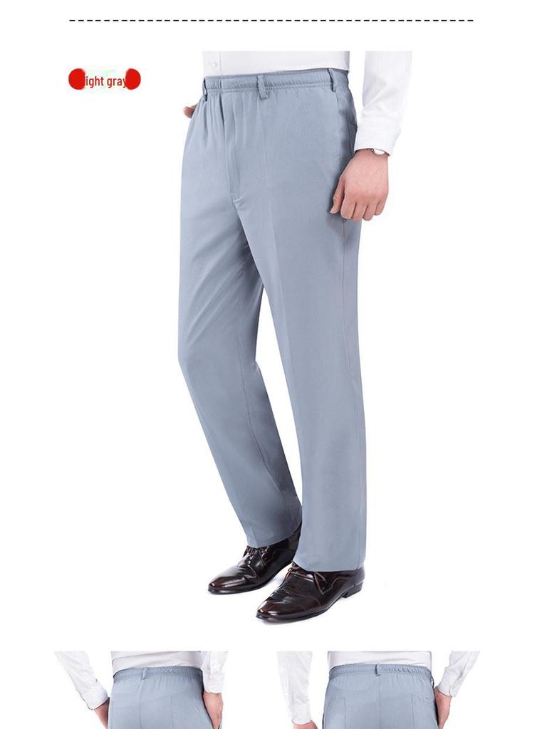 Breathable Elastic Waist Silk-Like Floral Casual Pants for Middle-Aged & Elderly