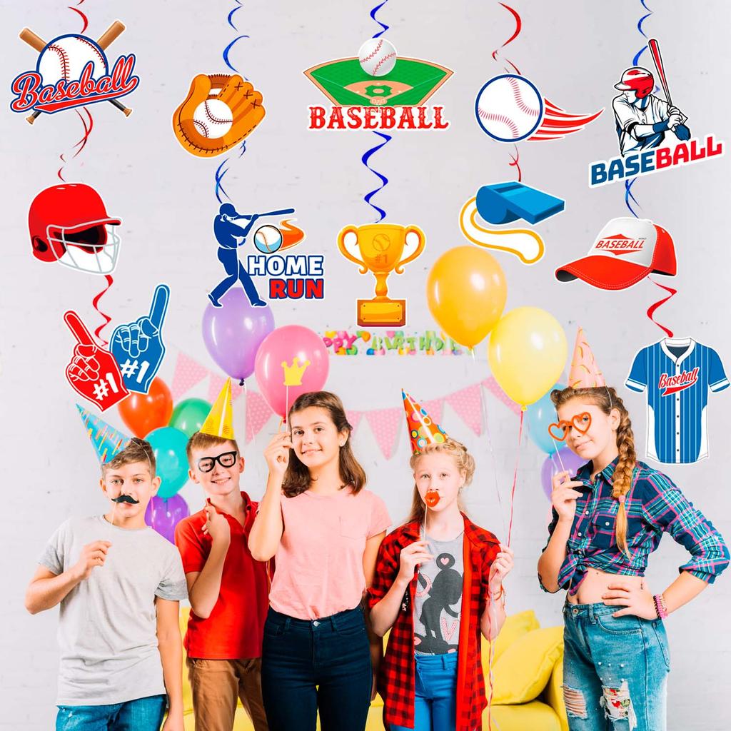 Baseball Party Hanging Swirls, 33 Pieces Baseball Hanging Swirl Decorations for Baseball Party Decoration Swirl Hanging