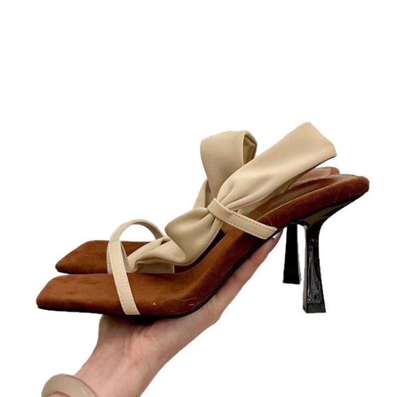 Luxury Brands Summer Retro Square Toe Clip Toe Women's Sandals Thin Heel French Style Fashion Sling Women Shoes Slingback Femme