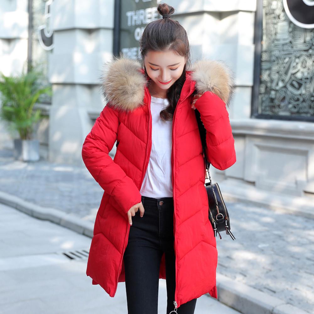  Women Outerwear  Hooded Coat Long Cotton-padded Zipper Jackets Pocket Coats