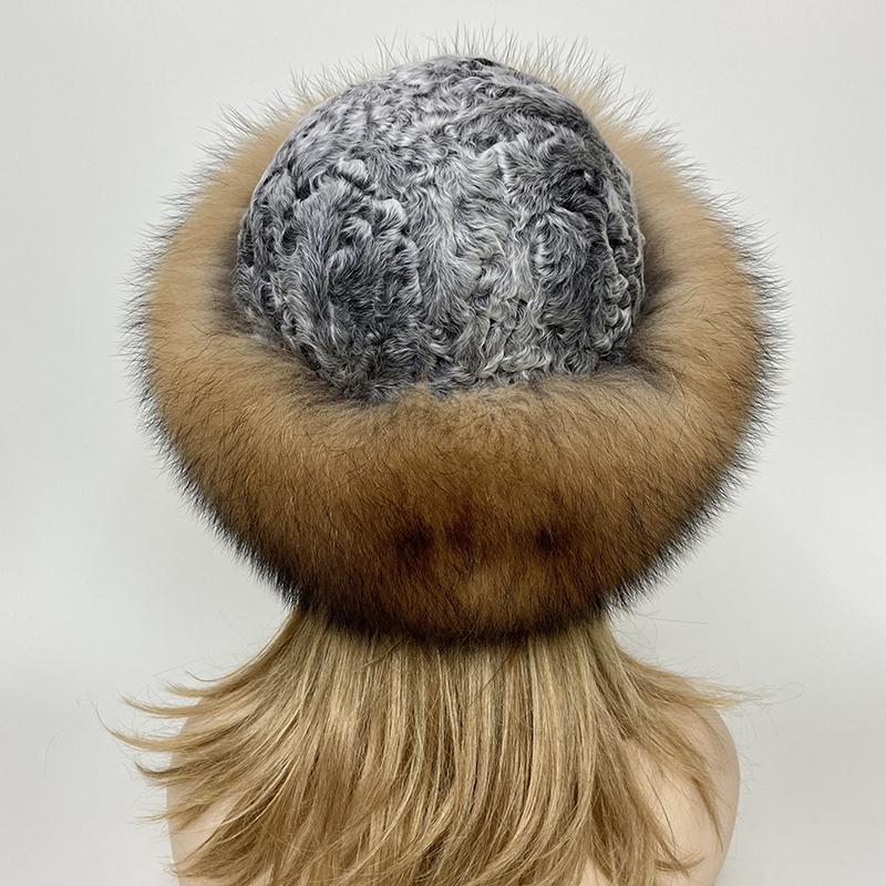 Fluffy Winter Fur Hats Women Warm Furry Outdoor Real Fur Fedora Caps Thick Bucket Snow Dome Hat
