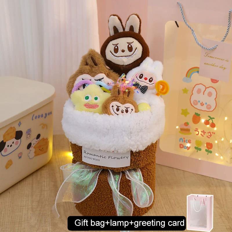 

1 букет со световой гирляндой Милый детский день рождения Креативный подарок на День святого Валентина Мультяшная поздравительная открытка Букеты из кукол Подруга коричневый