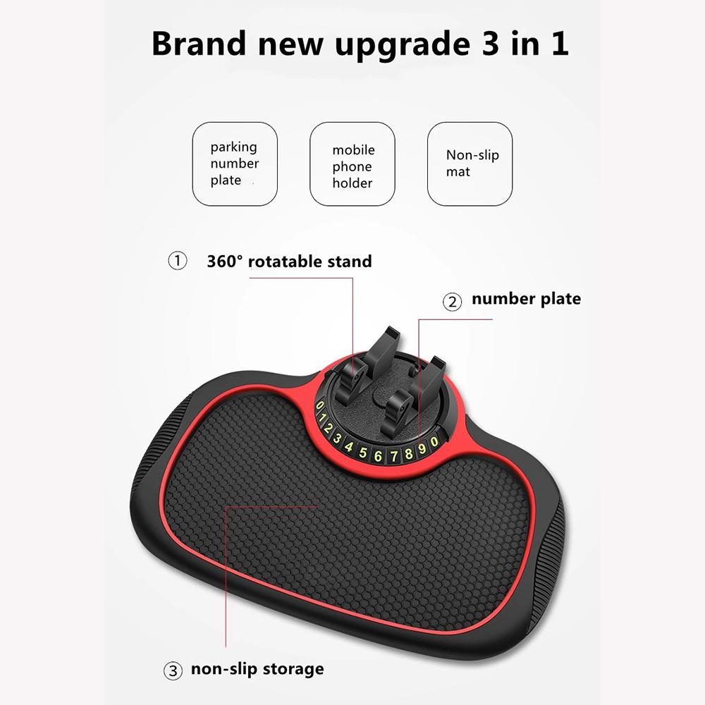 Tappetino antiscivolo multifunzionale 3 in 1 Supporto per telefono per auto Supporto per targa per auto Supporto per telefono antiscivolo per cruscotto