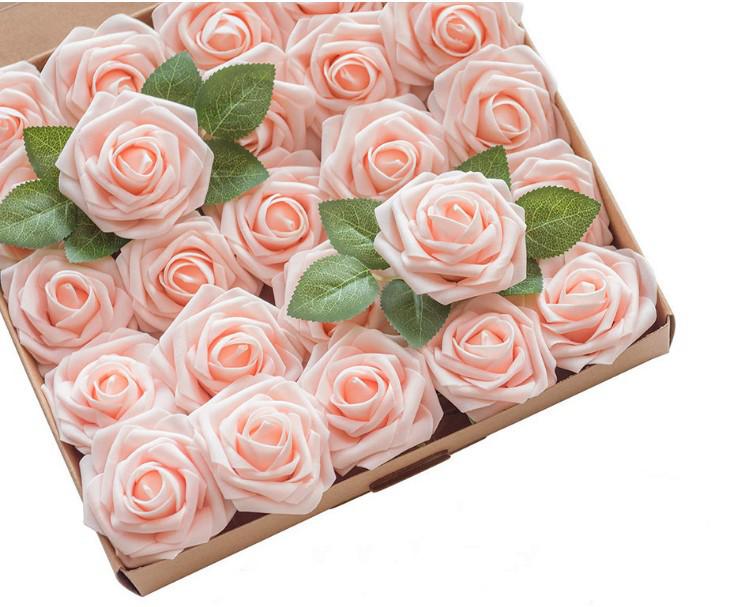 8CM Faux Rose Flower Gift Box Set with Leaves - Includes 25 or 50 Flowers for Home Decoration