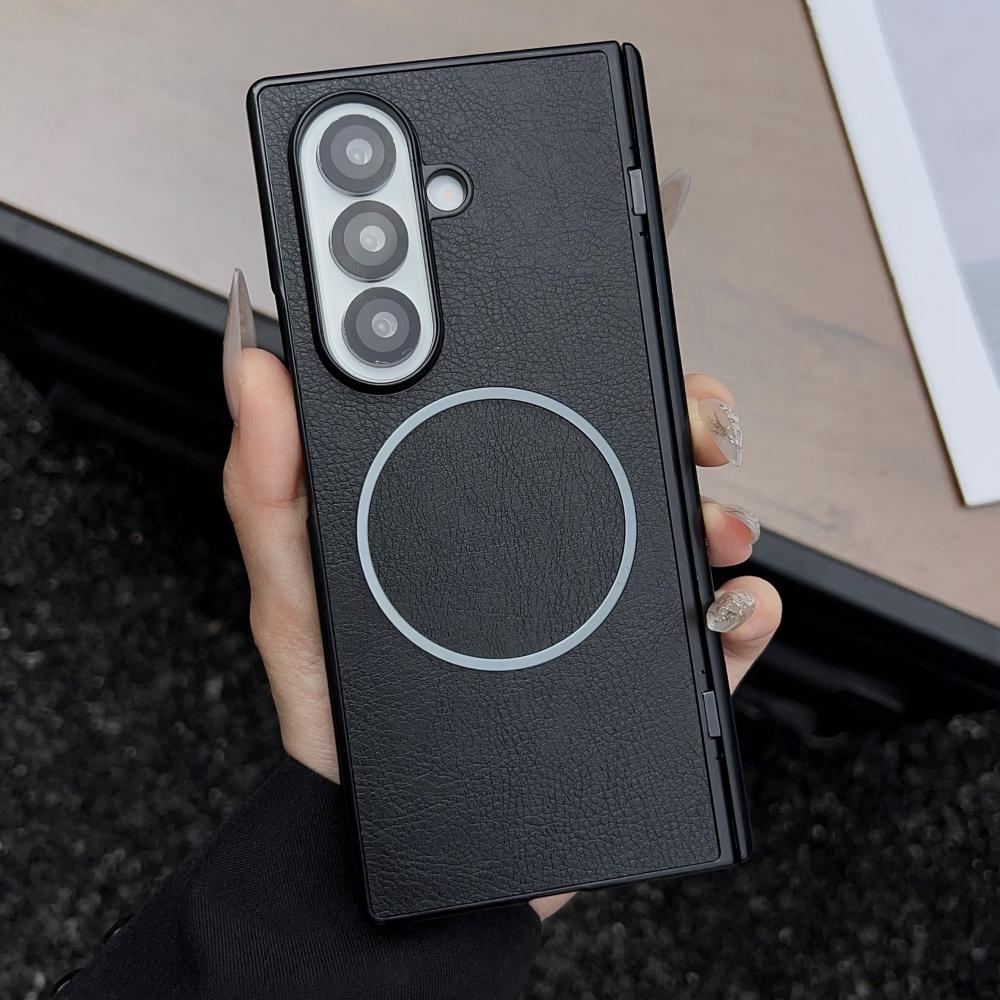 Luxury Busine Sle Leather Hinge Magnetic Phone Case for Original Samsung Galaxy Z Fold 7 6 5 4 3 Magsafe Wireless Charging Cover