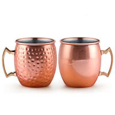 500ml Moscow Mule Mug Stainless Steel Cup Beer Mug Iced Coffee Cup Hammered Copper Plated Cup for Cocktail Drinks Bar Drinkware