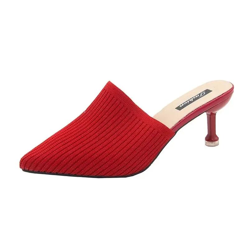 Fashion Shoes for Women 2025 Spring/Summer New High-heeled Slippers Women's Fashion Baotou Thin Heels Pointed Lazy Half Drag Sandals