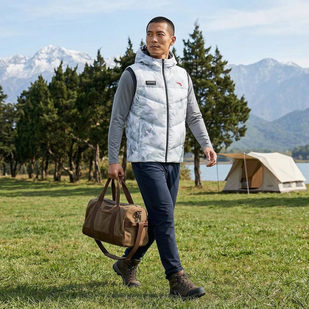 Anta All Over Print Zip Up Hooded Comfortable Breathable Versatile Down Vest Men vest Pure-White 152447924-1
