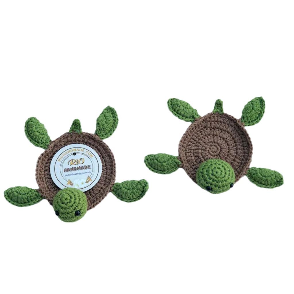 4 Pcs Crochet Turtle Coasters SetFunny Handmade Woven Drink MatsCute Shell Shaped Mug Cup MatTable Desk Decor