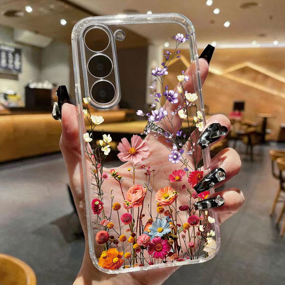 Colorful Watercolor Floral Transparent Phone Case For Samsung Galaxy A55 A54 A13 A14 A32 Clear Soft TPU Shockproof Flower Cover