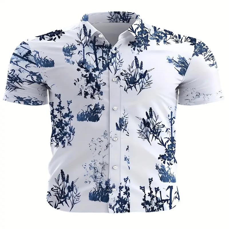 

Летняя Новинка Мужская Гавайская Рубашка с Коротким Рукавом Модная Повседневная Дизайн с Тропическим Цветочным Узором Удобный Топ из Полиэфирного Волокна 5XL