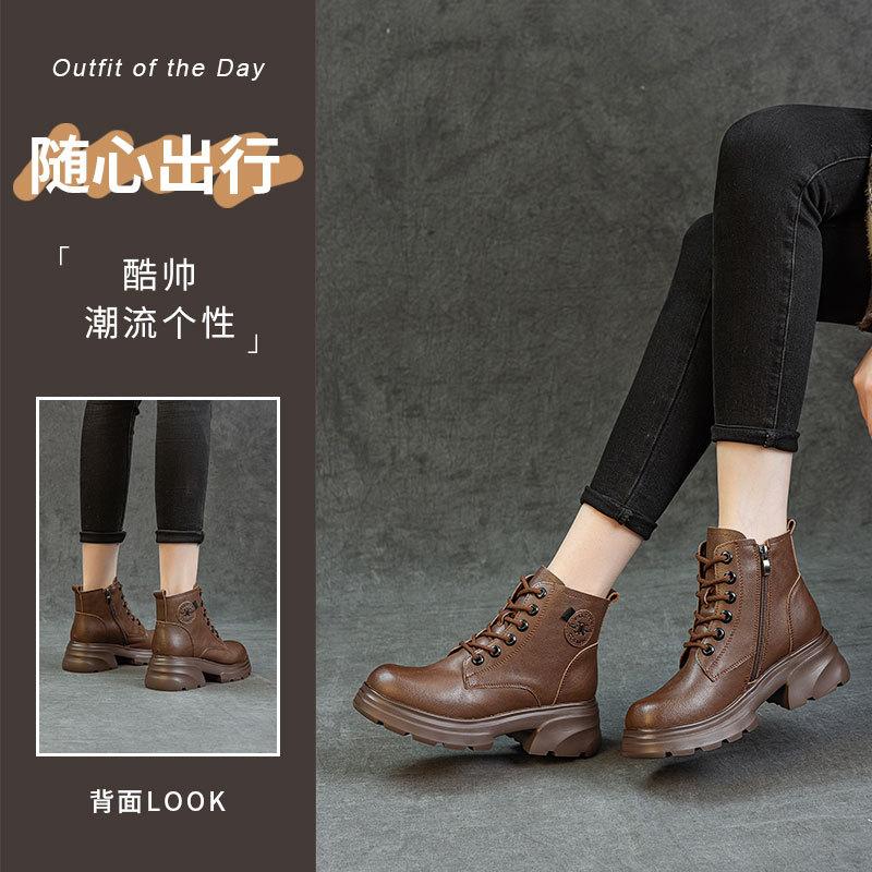Autumn and winter retro British boots 2025 new velvet Korean version of Martin boots thick-soled heightening women's shoes versatile short boots