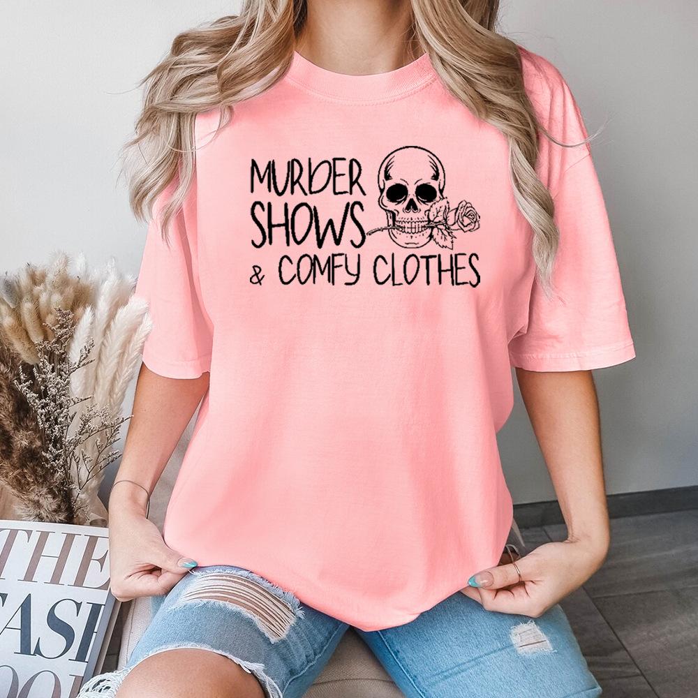

Skull Rose Alphabet Cotton T-Shirt Short Sleeve Round Neck Women 2d Print Tops 3XL