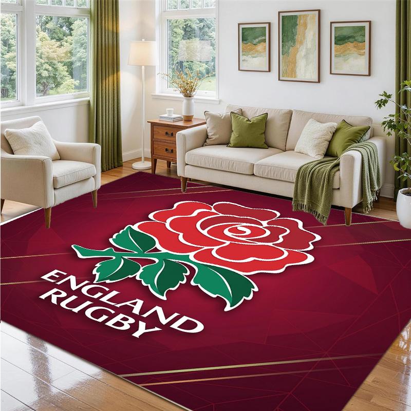 England Rugby Design Crystal Velvet Rug Soft Decorative Mat for Bedroom Entrance