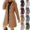 2026 New Women's Lapel Collar Wool Blend Coat, Slim Fit Solid Color Long Trench Coat, Versatile Autumn Winter Overcoat