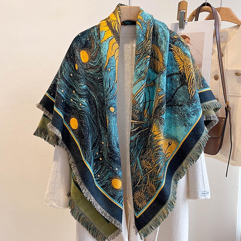 Mixed Contrasting Color Double-Sided Shawl Winter High-End Warm Square Scarf