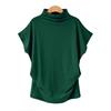 Plus Size Women's Solid Batwing Sleeve T-Shirt - Half-High Collar, Loose Fit, Polyester-Cotton Blend, Short-Sleeve