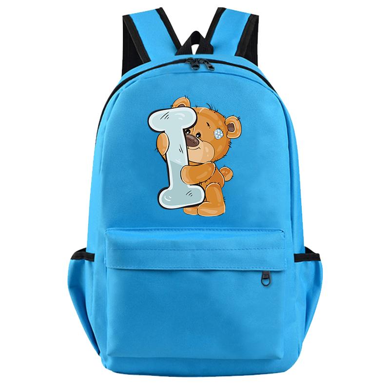 Little Bear 26 English Letters Backpack Teen School Bag for Girls Boy Backpack Bookbag for Kid Gifts Large Capacity Student Bag