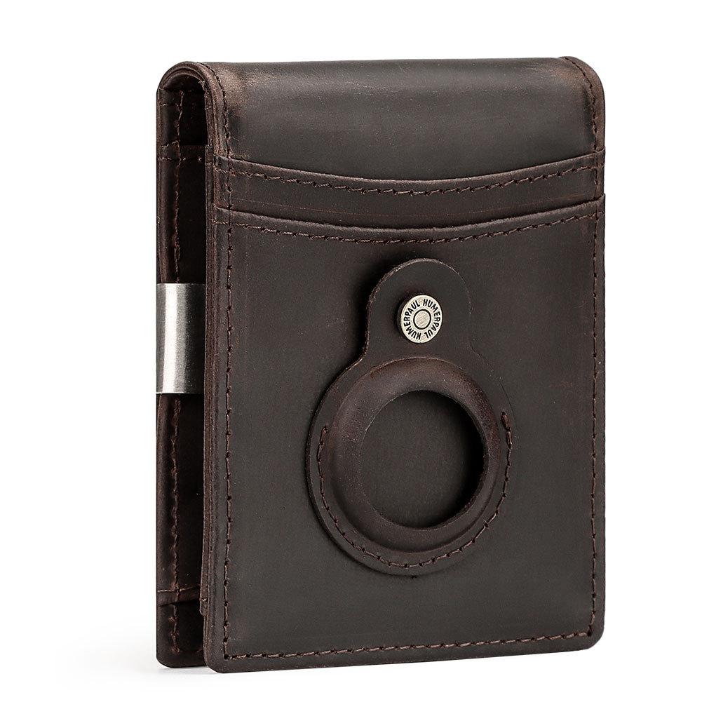 

Кожаный кошелек для монет и держатель для карт с первым слоем из коровьей кожи, совместим с AirTag, бумажник в долларах США, мужской кошелек из натуральной кожи коричневый