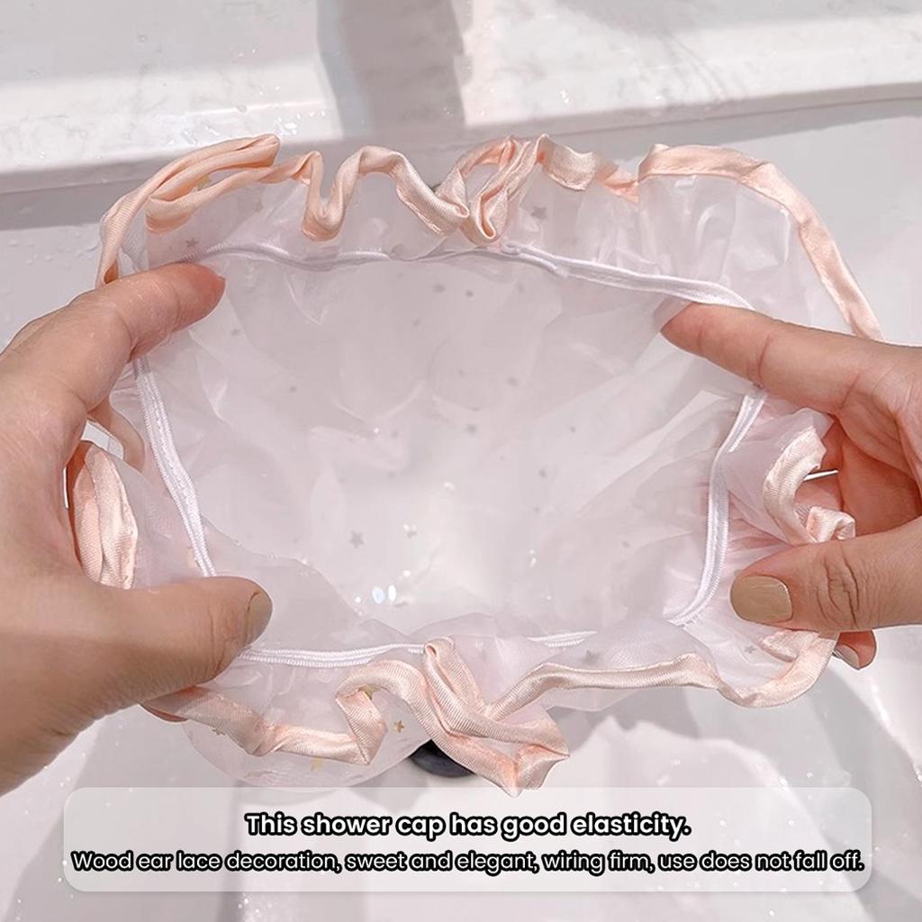 Double-layer Waterproof Shower Cap Fashion Bathing Caps Star Pattern Bathroom Hair Salon Supplies