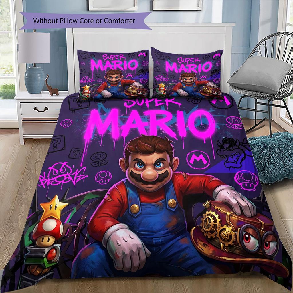 Super Mario Pattern Bedding Quilt Set Quilt Cover Pillowcase Home Birthday Gift(1 * duvet cover + 2 * pillowcase, without core)