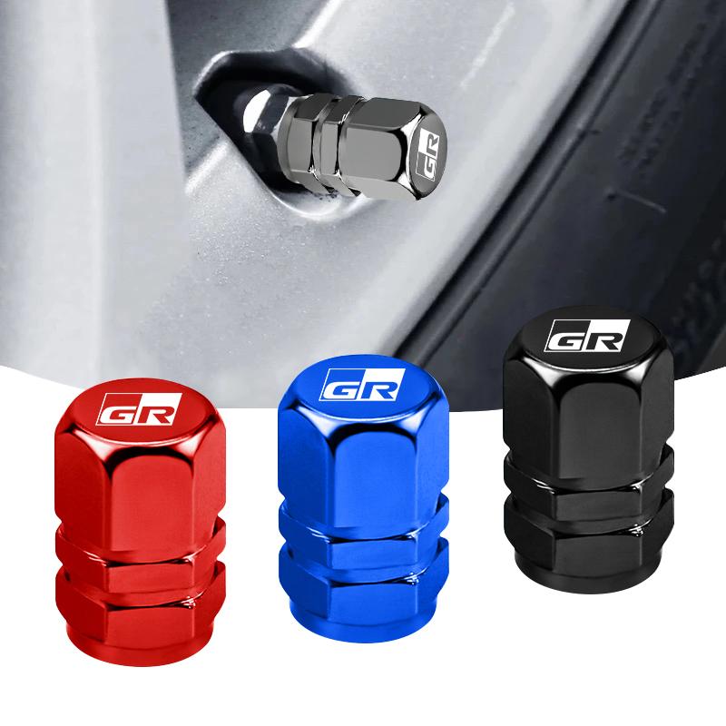 4Pcs for Toyota GRsport Hilux Aygo Yaris Corolla Rav4 CHR Car Wheel Tire Valve Caps Aluminum Alloy Dust Covers Auto Accessories