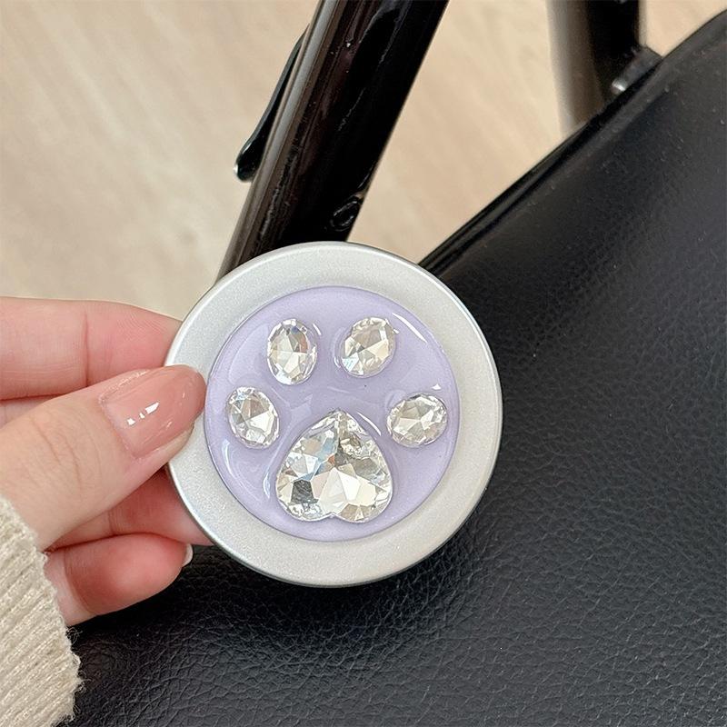 Round Solid Color Small Fresh Magnetic Attraction Suitable For Magsafe Mobile Phone Airbag Bracket Rhinestone Creative Cat Claw Telescopic