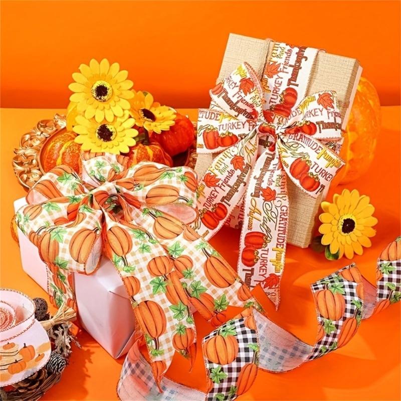 Thanksgiving 5 Yards Pumpkin Orange Ribbon for Crafting and Gift Wrapping Fall Harvest Polyester Ribbons