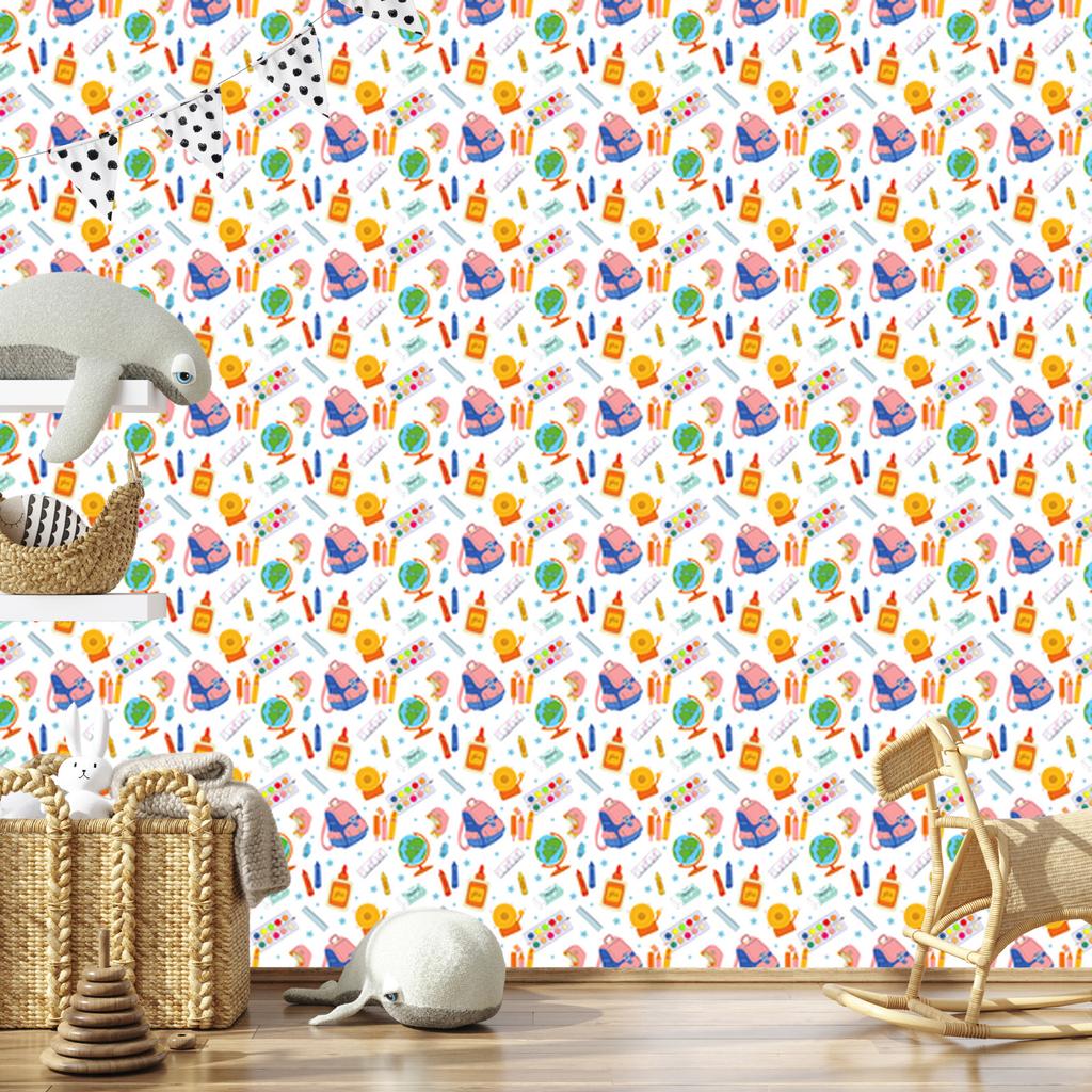 Back to School Wallpaper White, Cream, Coral and Peach 50x1000