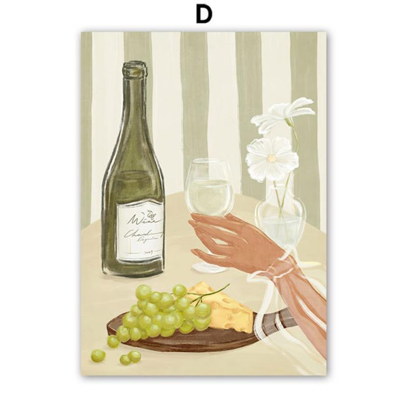 Striped Girl Vase Leaf Flower Coffee Abstract Posters & Prints Wall Art Canvas Painting Hotel Bar Pictures For Living Room Decor