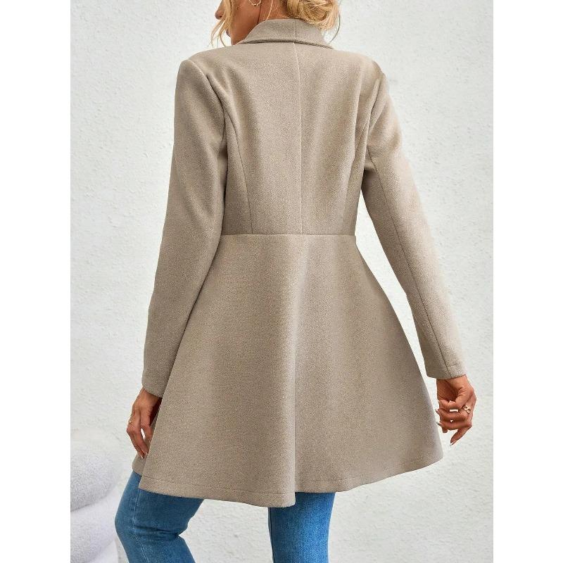 Women's Fashion Lapel Button Slim-Fit Wool Coat for Autumn Winter
