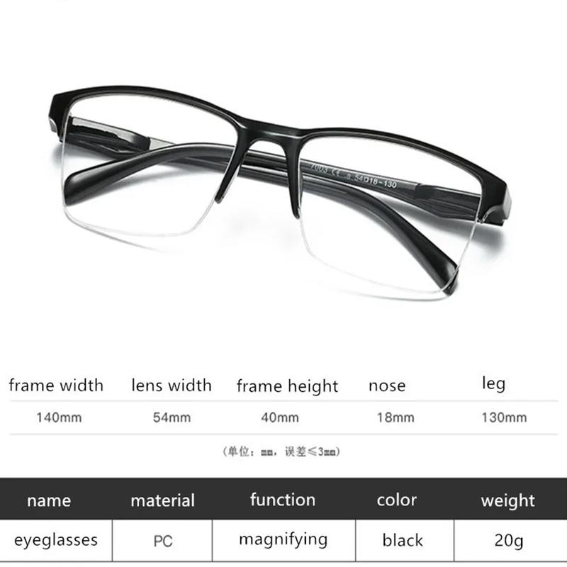Men Women Black Resin Reading Glasses 1.75 Half Frame Portable Ultralight Magnifying Presbyopic Hyperopia Glasses Square 1.5 2.0