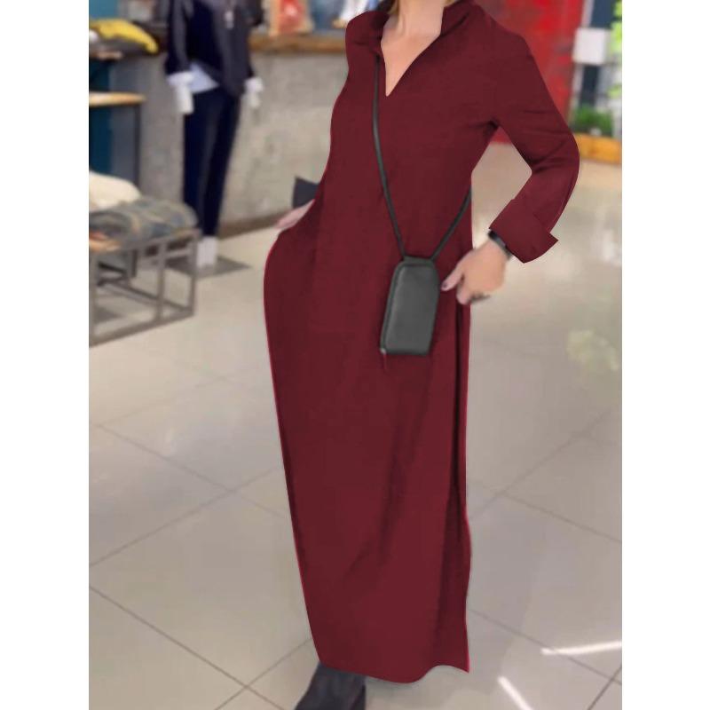 

BITCED Fashion Autumn Winter Solid Color Print Long Sleeve POLO-Neck Casual Dresses International design XXL червоний