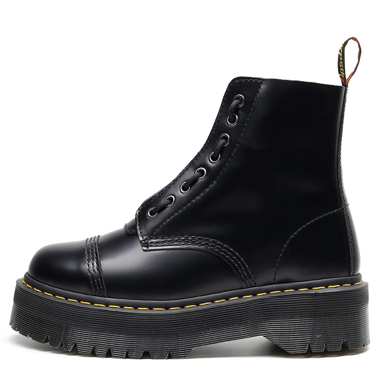 

Два носить толстое дно дыра локомотивные ботинки передняя молния британские женские рабочие короткие ботинки шнуровка 35