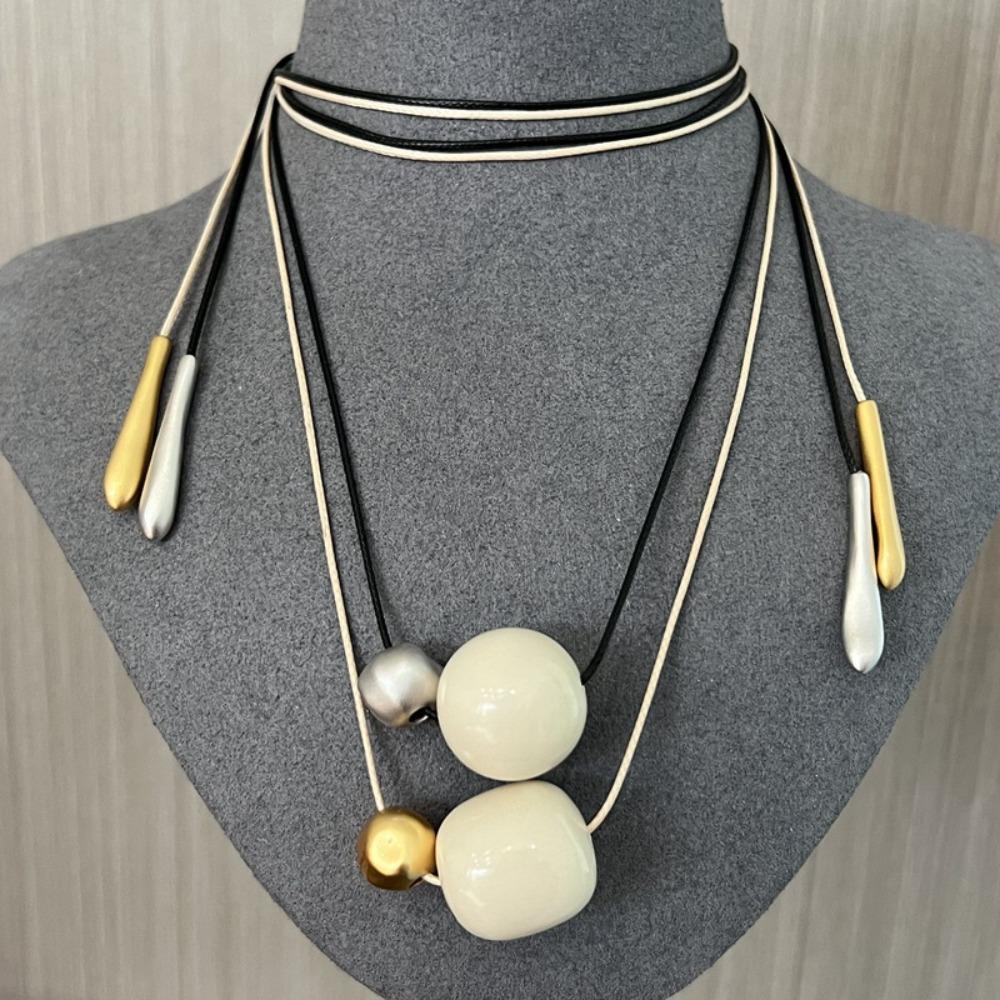 Vintage Cord Necklace Aesthetic Trend Choker Fashion Bead Pendant Necklace  Charm Chokers
