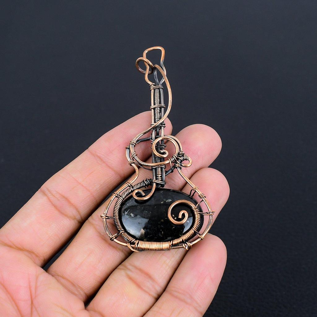Nuummite Gemstone Pendant 999 Copper Wire Wrapped Jewelry, Handmade Antique Pendant Jewelry, Gift For Mother