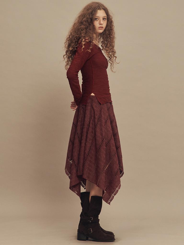 Cecese Bohemian Lace Cut Skirt Burgundy