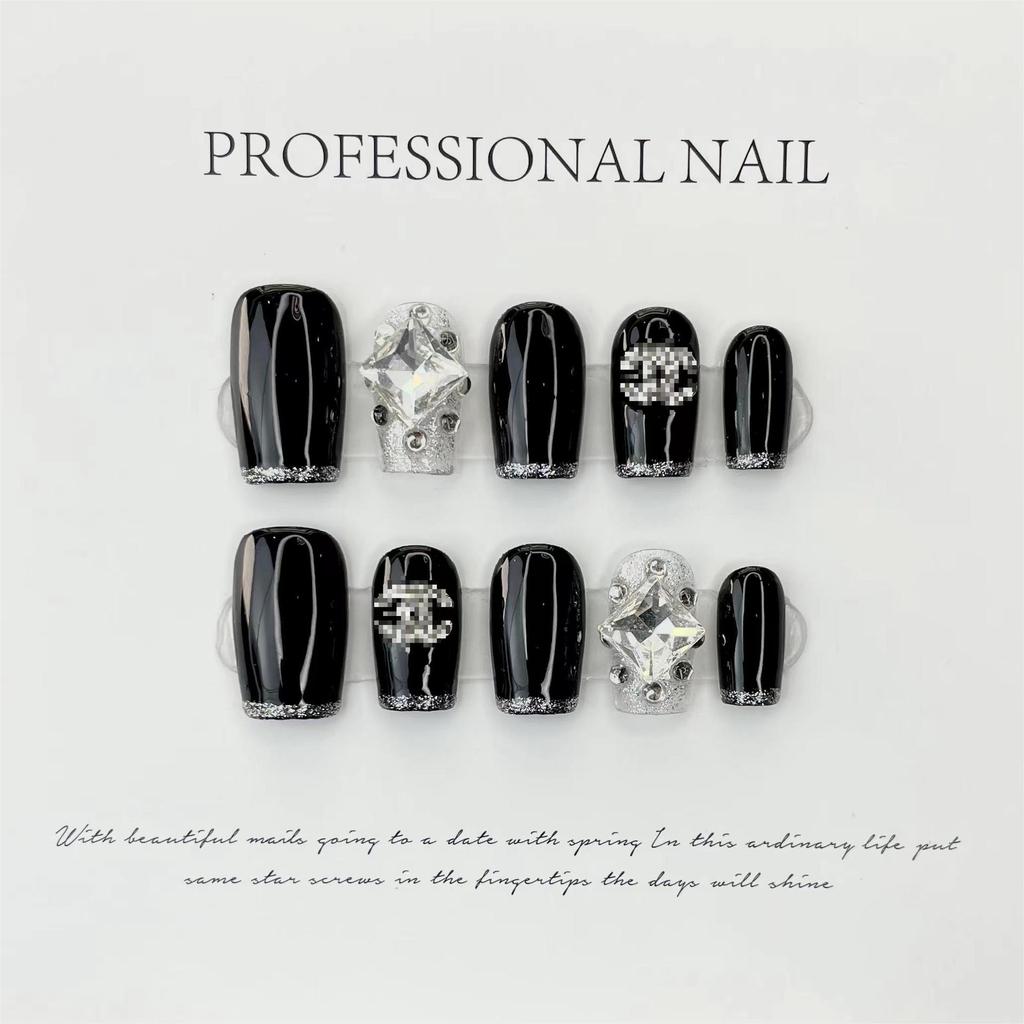 10pcs/set Purely Handmade Wearable Nails Removable Nail Art French Simple False Nails Finished Long and Short Nails