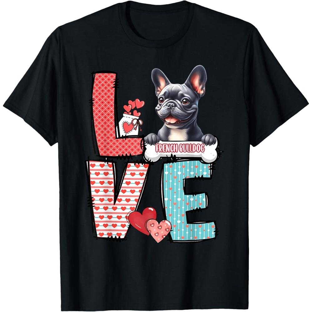 LOVE French Bulldog Dog Happy Valentines Day Cotton Men T Shirt 3XL