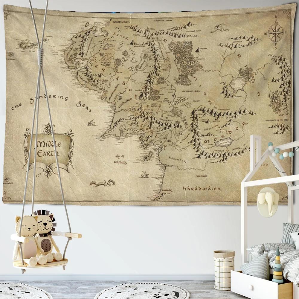 

VIKAMA Antique Treasure Map Tapestries Pirate Ships Retro Gold Nautical Decorations In Dormitories And Living Rooms 74x94cm(29x37in)